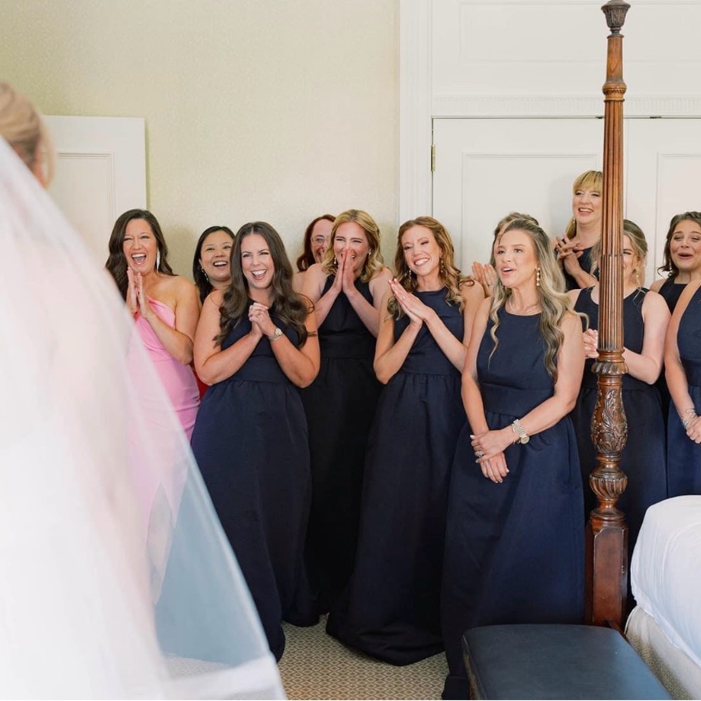 Amsale navy bridesmaid dress